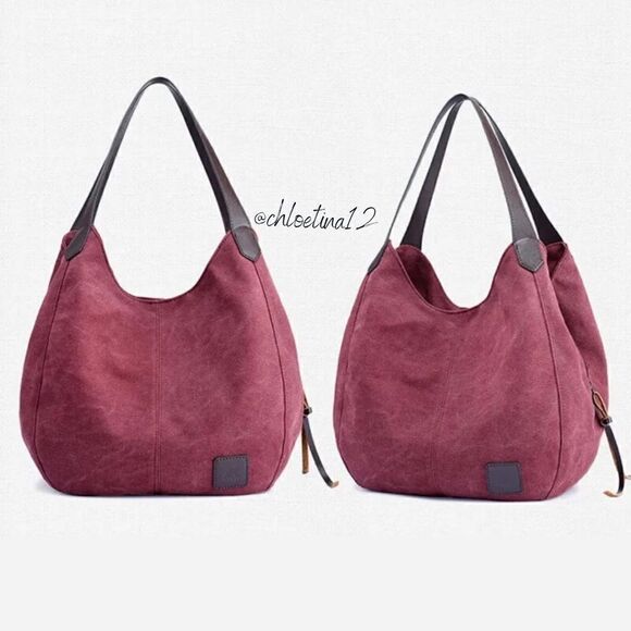 NEW COTTON Canvas Handbag Tote Purse Black Large Size Choose Color Hobo Bag - Picture 10 of 16